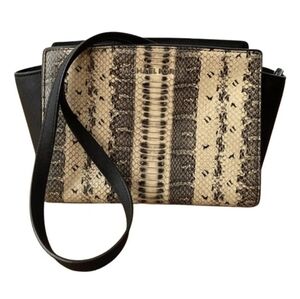 Michael Kors Selma Black Ivory Python Embossed Saffiano Crossbody Bag 30S4SLMM2N